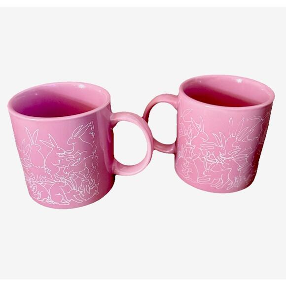 Lot Of 2 Vintage Taylor & Ng Mug Pink Naughty Bunny Rabbit 1979 Cup San Fran Art - Picture 2 of 5